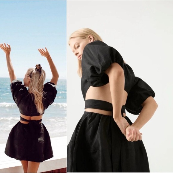 Aje Psychedelia Puff Sleeve Cut Out Mini Dress Tie Back Black Size Medium/8 - Picture 16 of 16